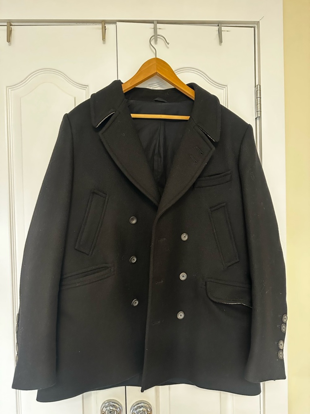 Emporio Armani Wool Black Double-Breasted Pea Coat